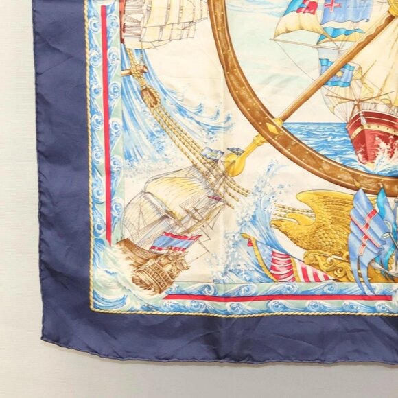 HERMES Carre 90 Scarf ""VIVE LE VENT"" Silk Beige Auth - Picture 9 of 16